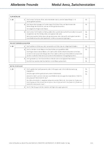 Unterrichtsplan &ndash; Zwischenstation