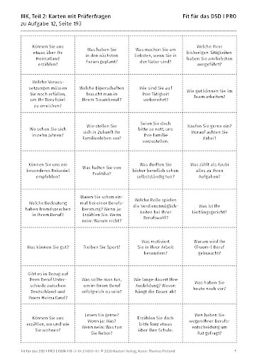 Karten mit Pr&uuml;ferfragen