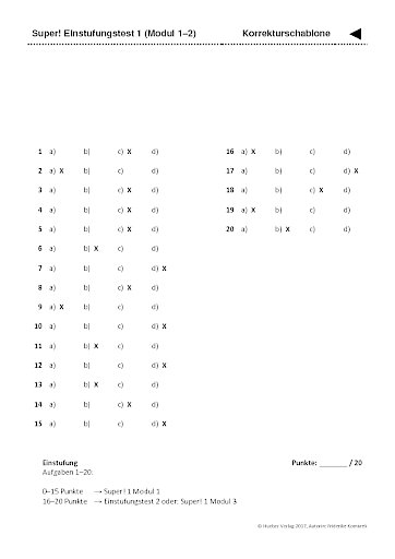 Einstufungstests 1-2 &ndash; Korrekturschablone