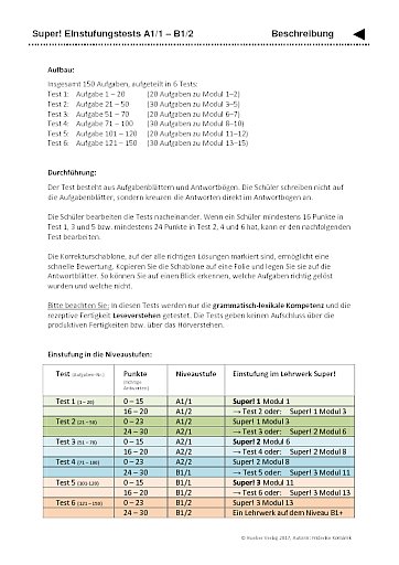 Einstufungstests &ndash; Beschreibung