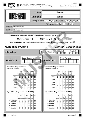 Muster-Antwortbogen DTZ von g.a.s.t: Sprechen