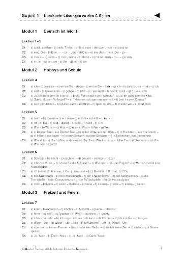 Super! 1 Kursbuch: L&ouml;sungen zu den C-Seiten