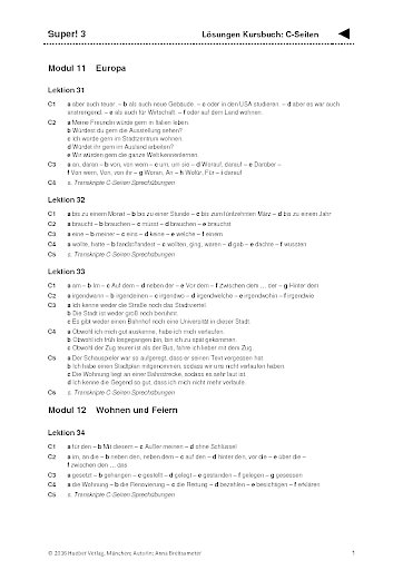 Super! 3 Kursbuch: L&ouml;sungen zu den C-Seiten