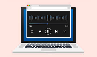  Illustration eines Laptops mit einer Soundanzeige auf dem Monitor